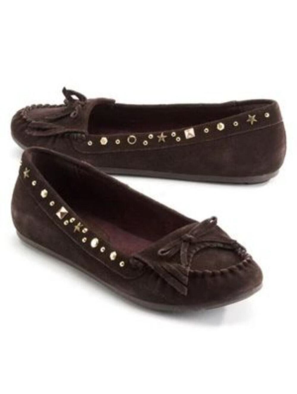 LEI Y2K Fallon Leather Moccasin Shoes Fringe Studded Boho SlipOn Size 8